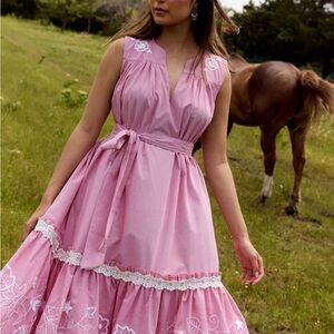 Pink Sleeveless Embroidered Dress